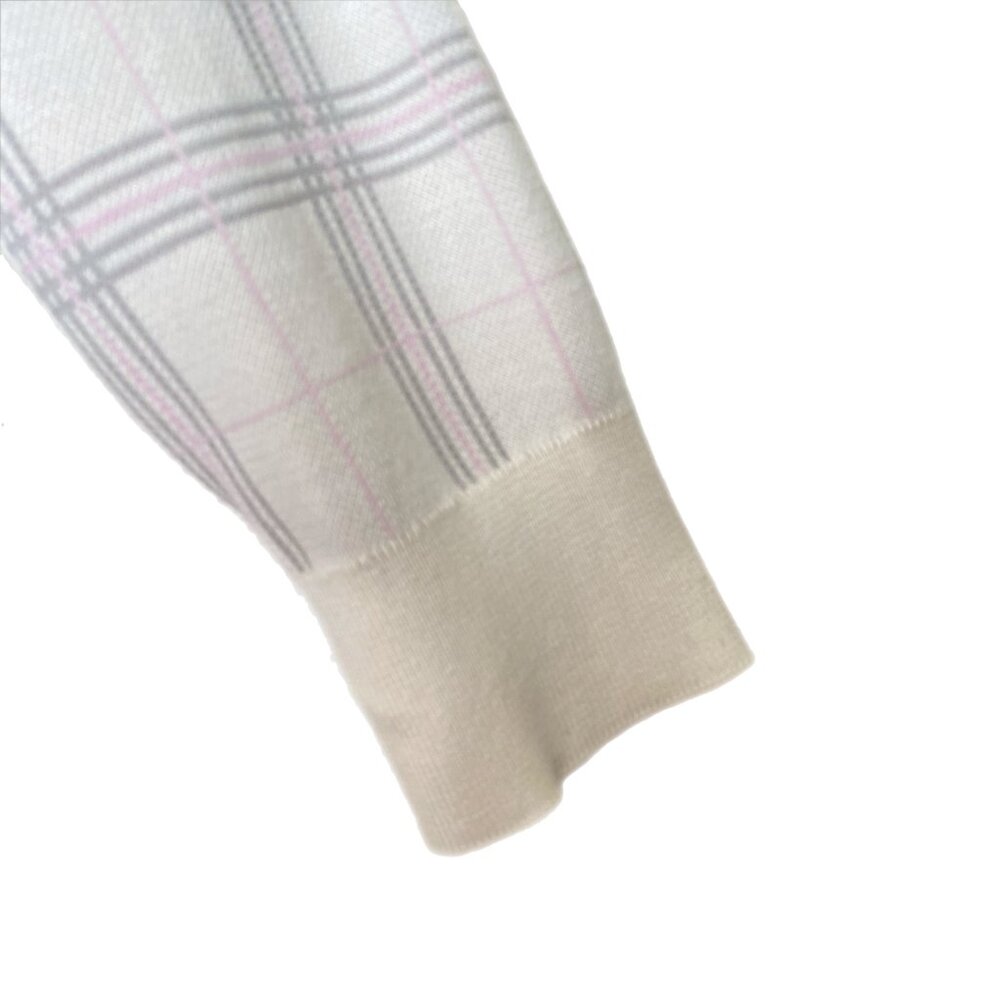 Ann Taylor Plaid Cardigan Sweater Beige Gray Pink Button-up Size Long-Sleeve M - Picture 4 of 5